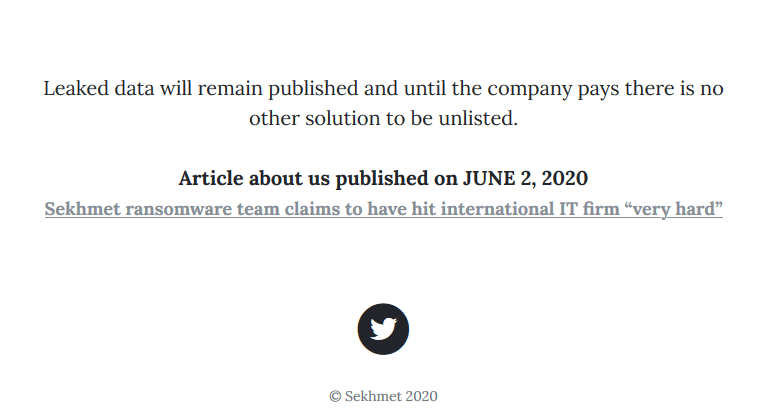 Sekhmet’s twitter announcement