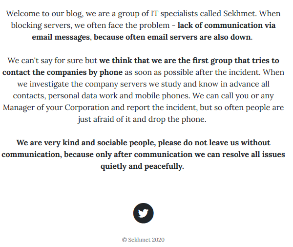 Figure 11. Screenshot of Sekhmet’s announcement