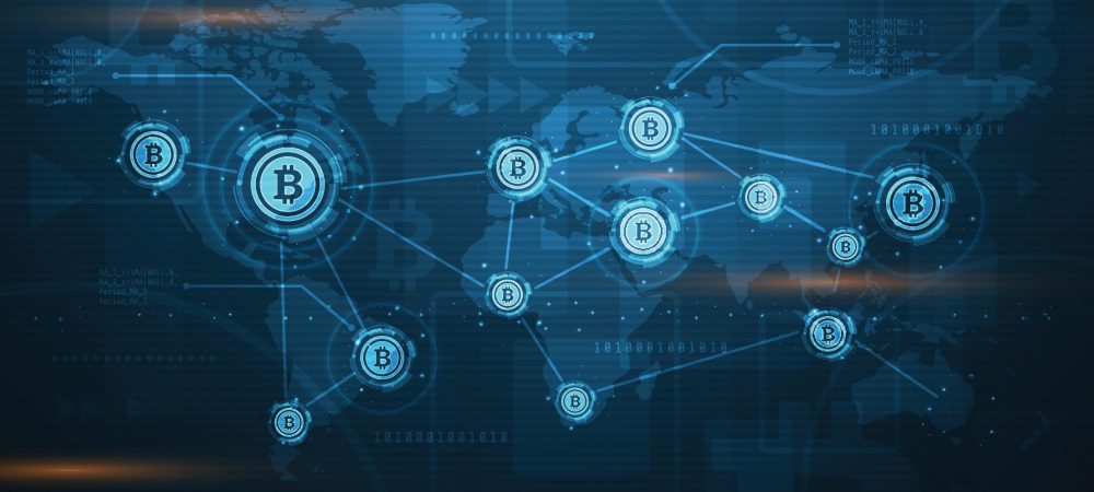 Global Abstract Bitcoin Crypto Currency Blockchain Technology World Map Background Ultra HD Wallpaper Illustration